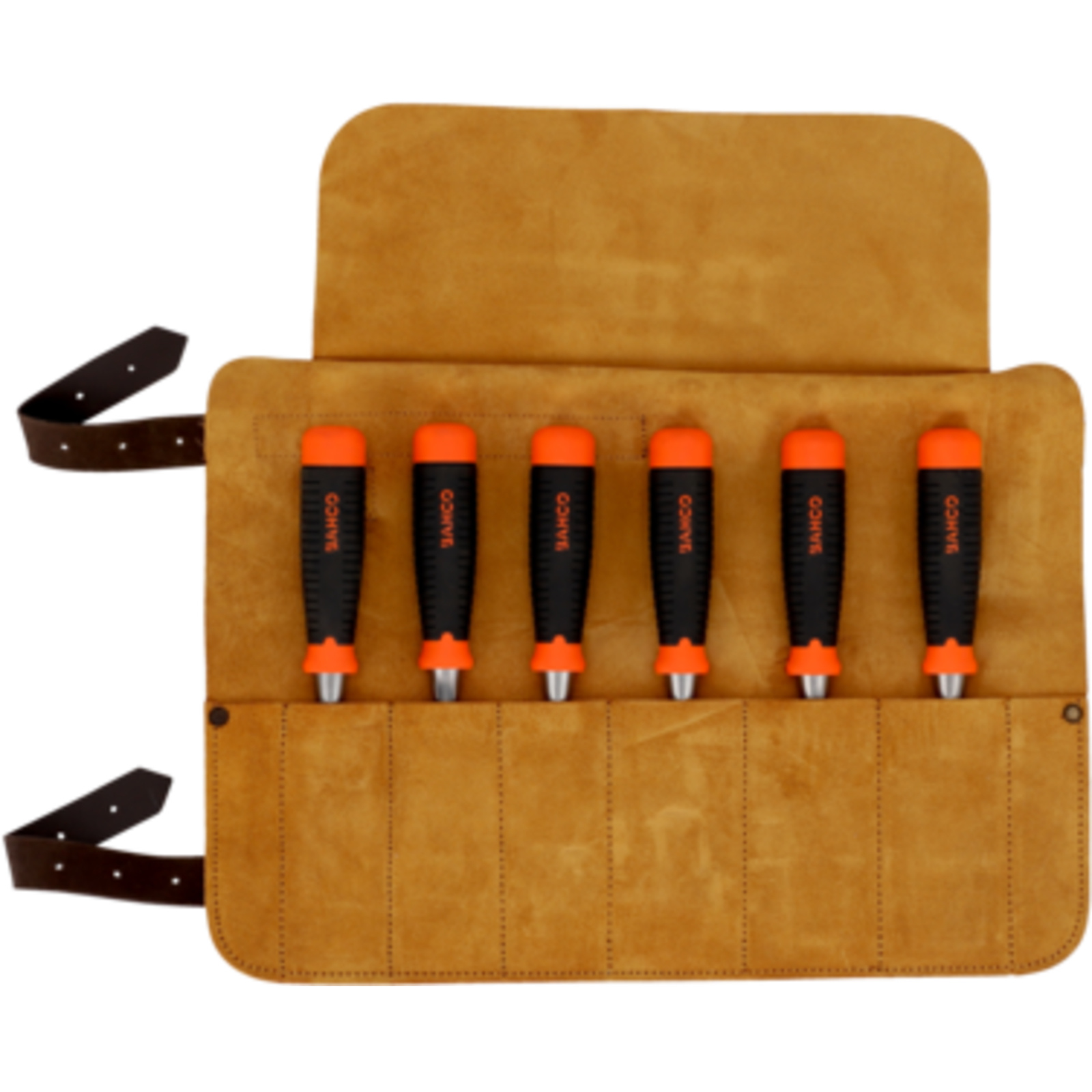 Jeu de 6 ciseaux à bois ERGO anti-fissures 6-32 mm avec pochette cuir BAHCO - 434-S6-LR