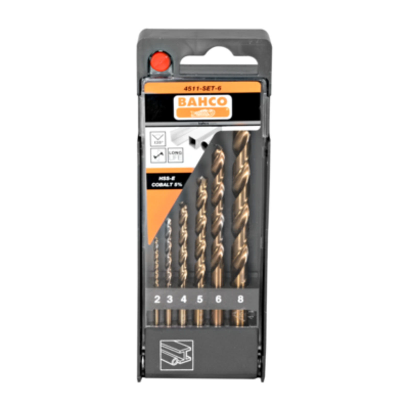 Jeu de forets métal HSS-E cobalt 2 à 8 mm 6 pcs avec mallette BAHCO - 4511-SET-6