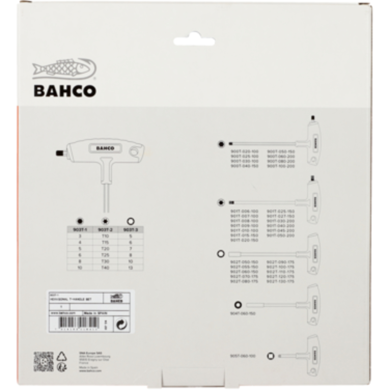 Jeu de tournevis 6 pans manche en T 3-10 mm 6 pcs BAHCO - 903T-1