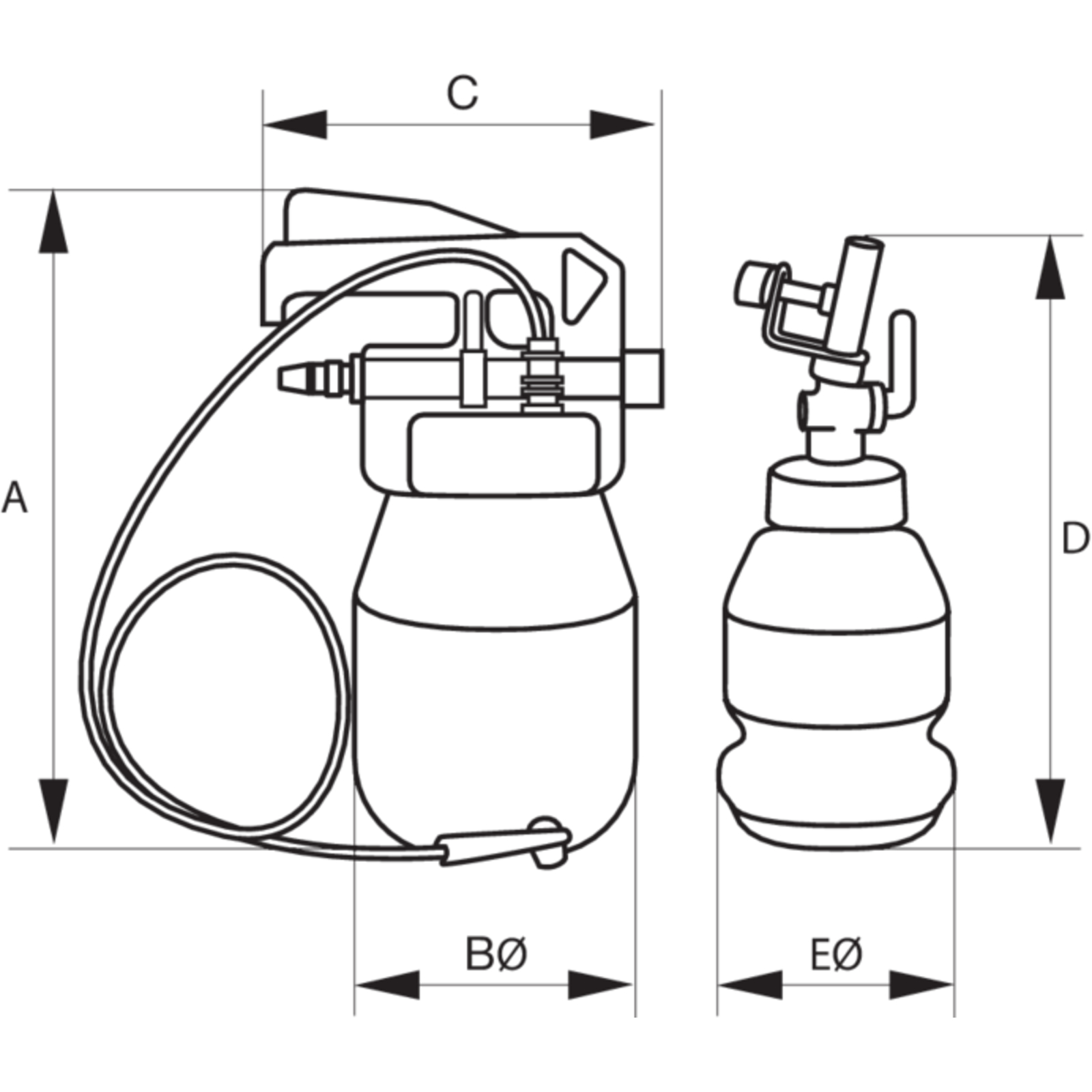 Purgeur pneumatique liquide de freins 1,5 L 2 m tuyau avec robinet acier BAHCO - BBR350