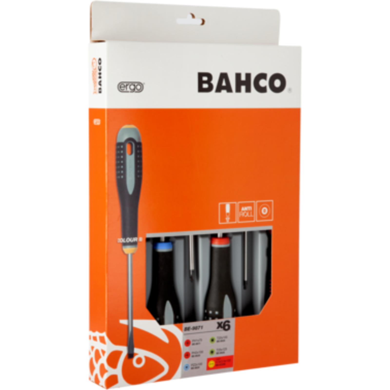 Jeu de tournevis 6 pcs fente/Phillips/Pozidriv/TORX ERGO poignée caoutchouc BAHCO - BE-9871