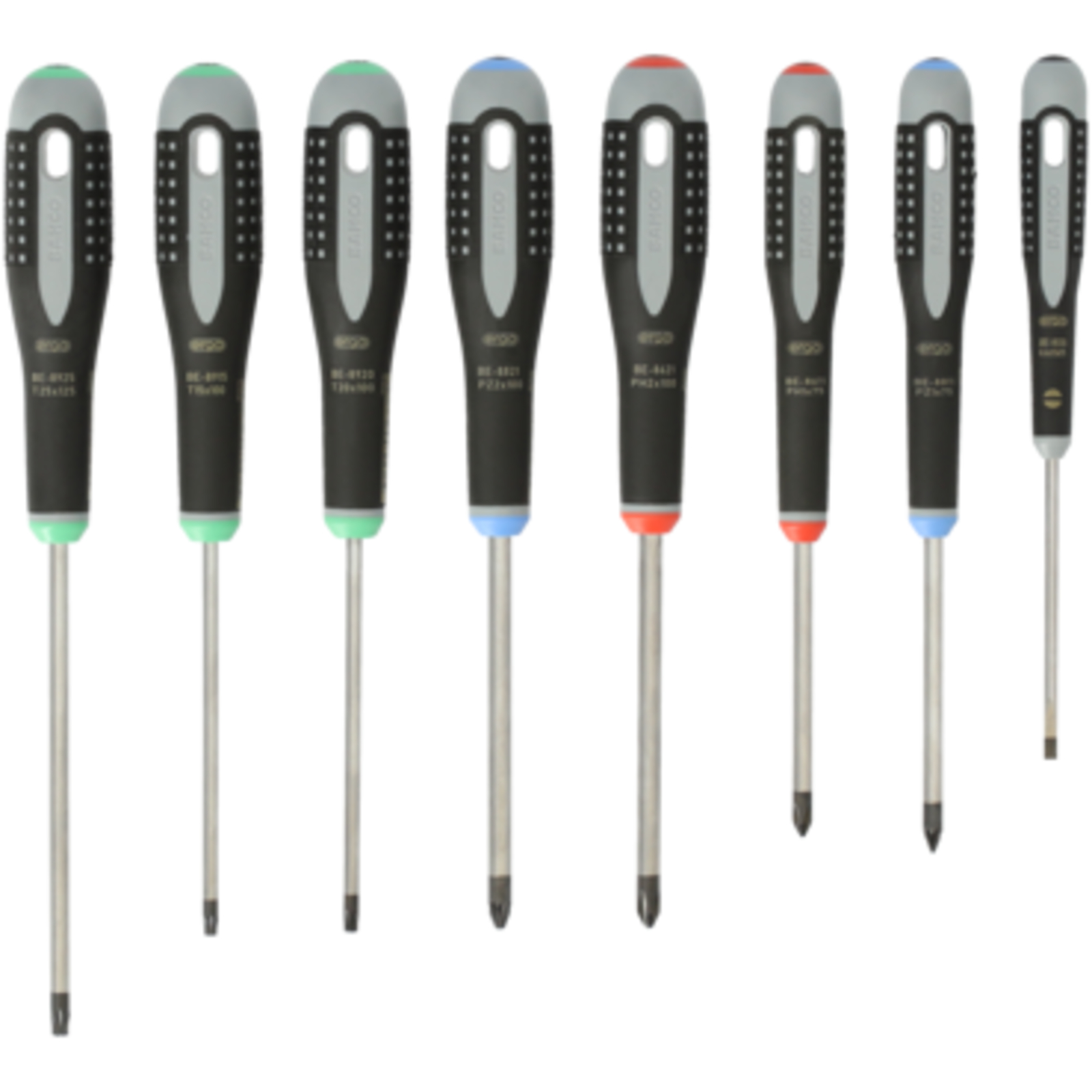 Jeu de tournevis ERGO fente/Phillips/Pozidriv/Torx 8 pcs poignée caoutchouc BAHCO - BE-9872