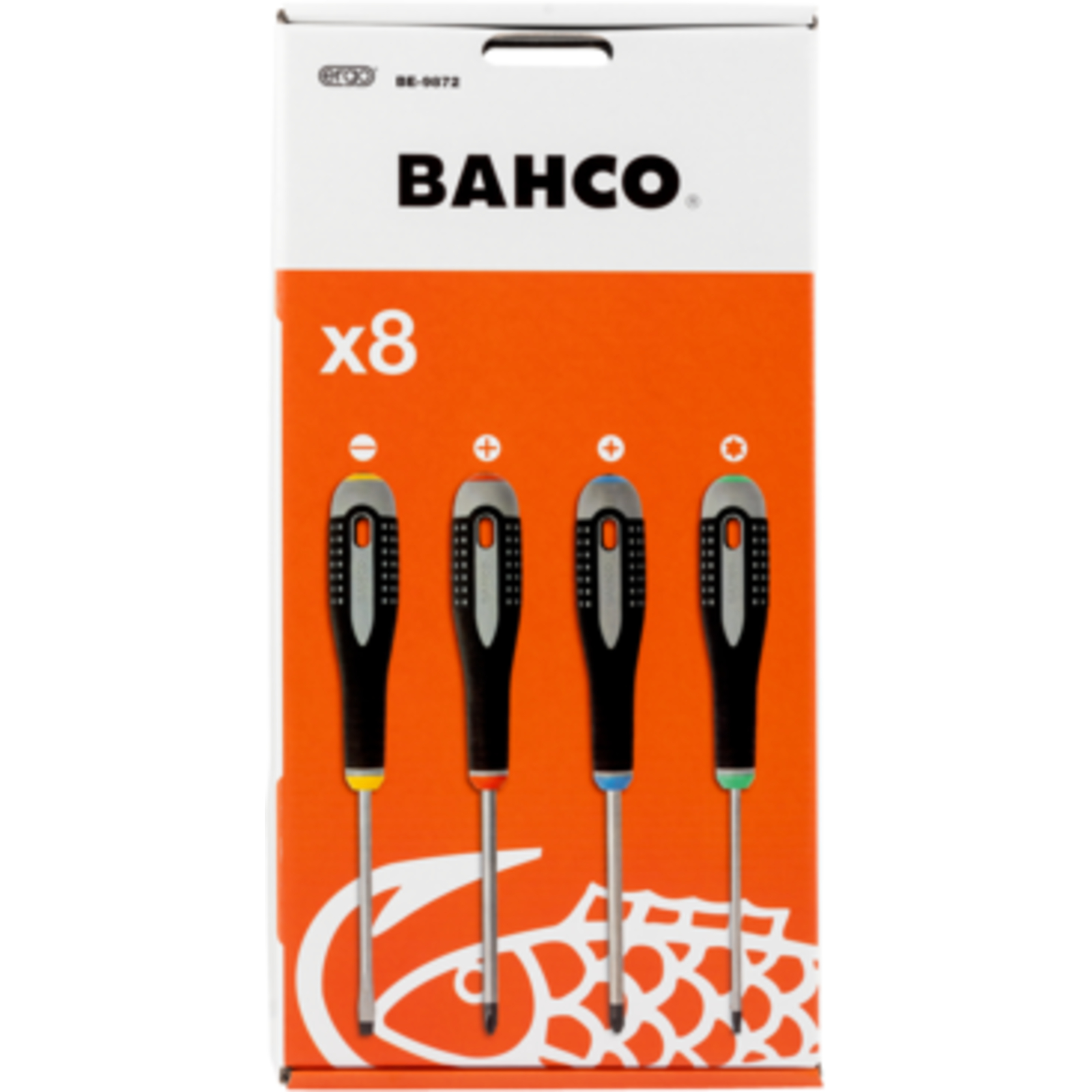 Jeu de tournevis ERGO fente/Phillips/Pozidriv/Torx 8 pcs poignée caoutchouc BAHCO - BE-9872