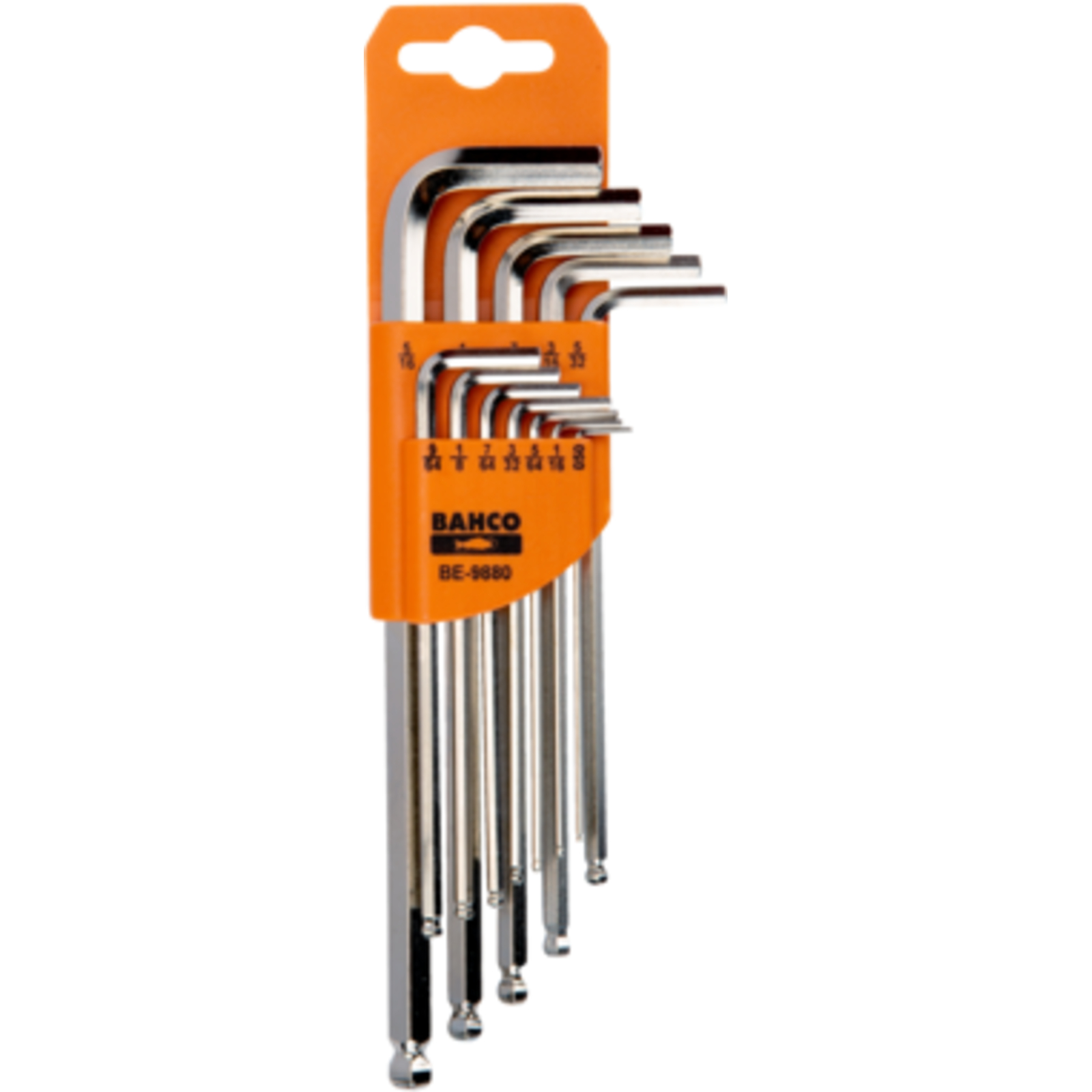Jeu de clés mâles 6 pans tête sphérique longue pouces 12 pcs finition nickelée BAHCO - BE-9880