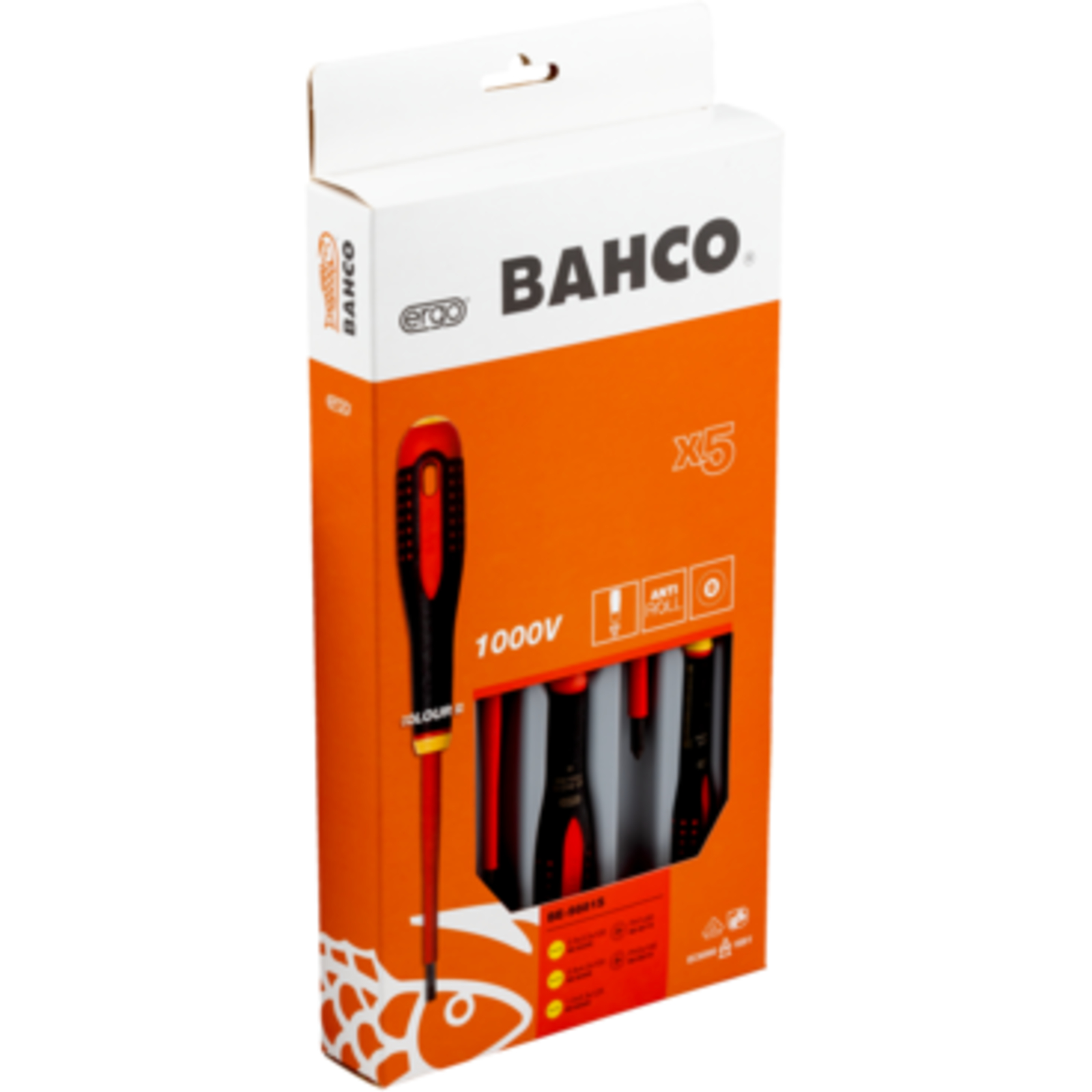 Jeu de tournevis isolés VDE ERGO fente et Phillips 5 pcs manche tri-matière BAHCO - BE-9881S