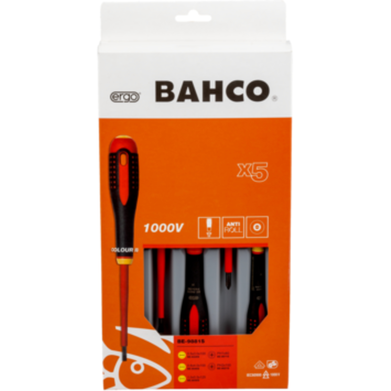 Jeu de tournevis isolés VDE ERGO fente et Phillips 5 pcs manche tri-matière BAHCO - BE-9881S