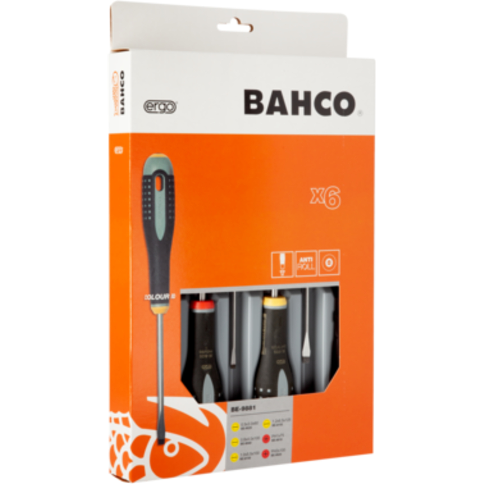 Jeu de tournevis fente et Phillips ERGO 6 pcs poignée caoutchouc BAHCO - BE-9881