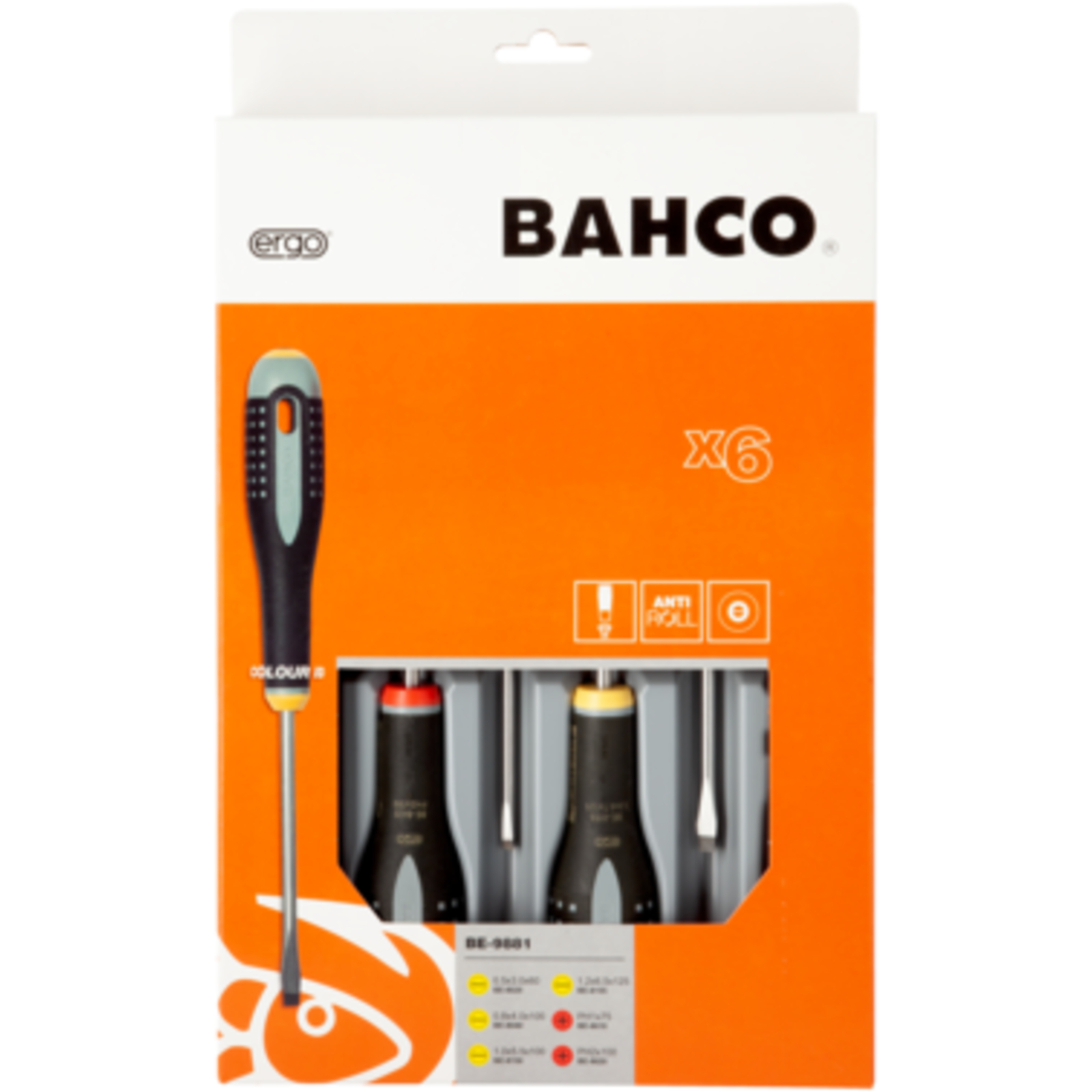 Jeu de tournevis fente et Phillips ERGO 6 pcs poignée caoutchouc BAHCO - BE-9881