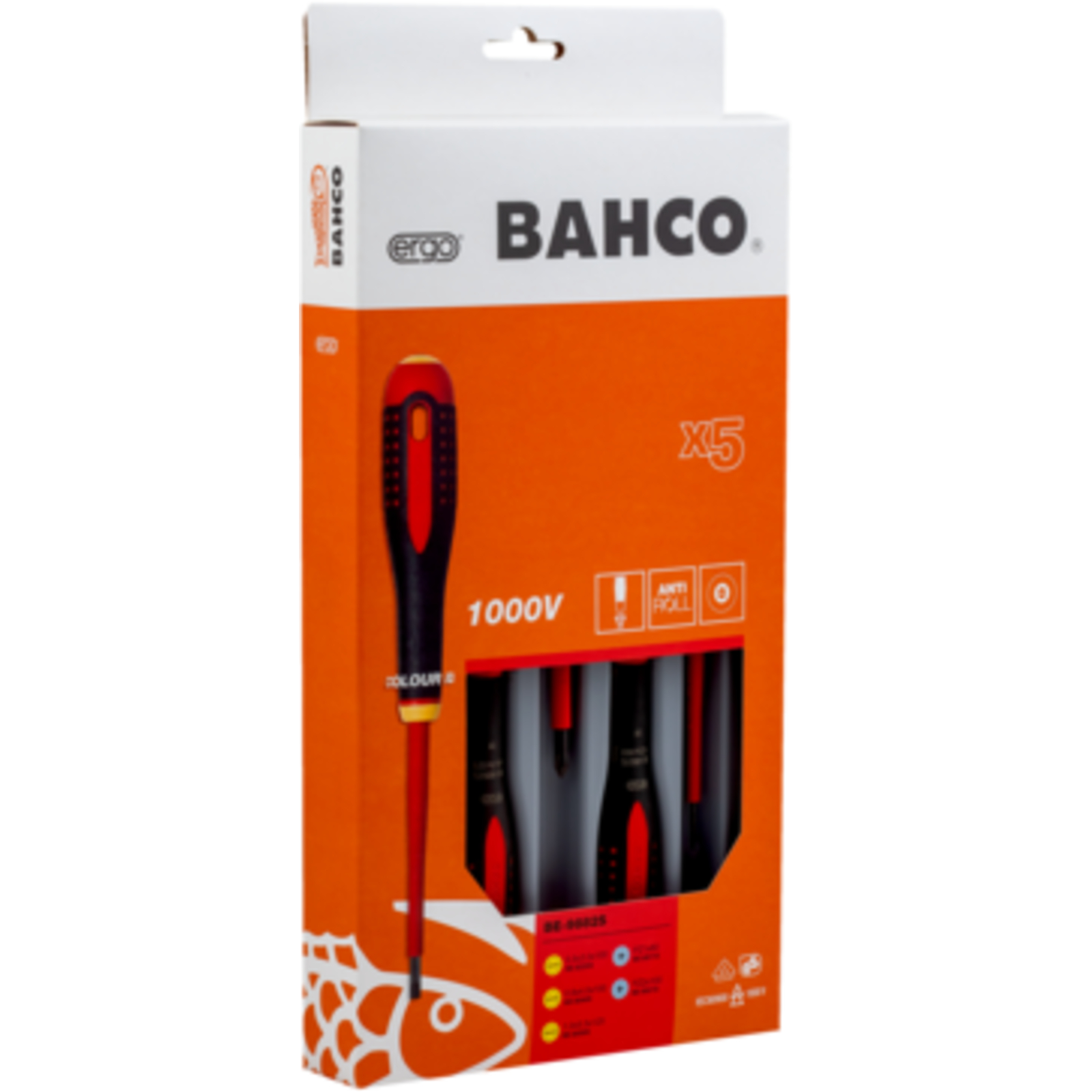 Jeu de tournevis isolés VDE ERGO fente et Pozidriv 5 pcs manche tri-matière BAHCO - BE-9882S