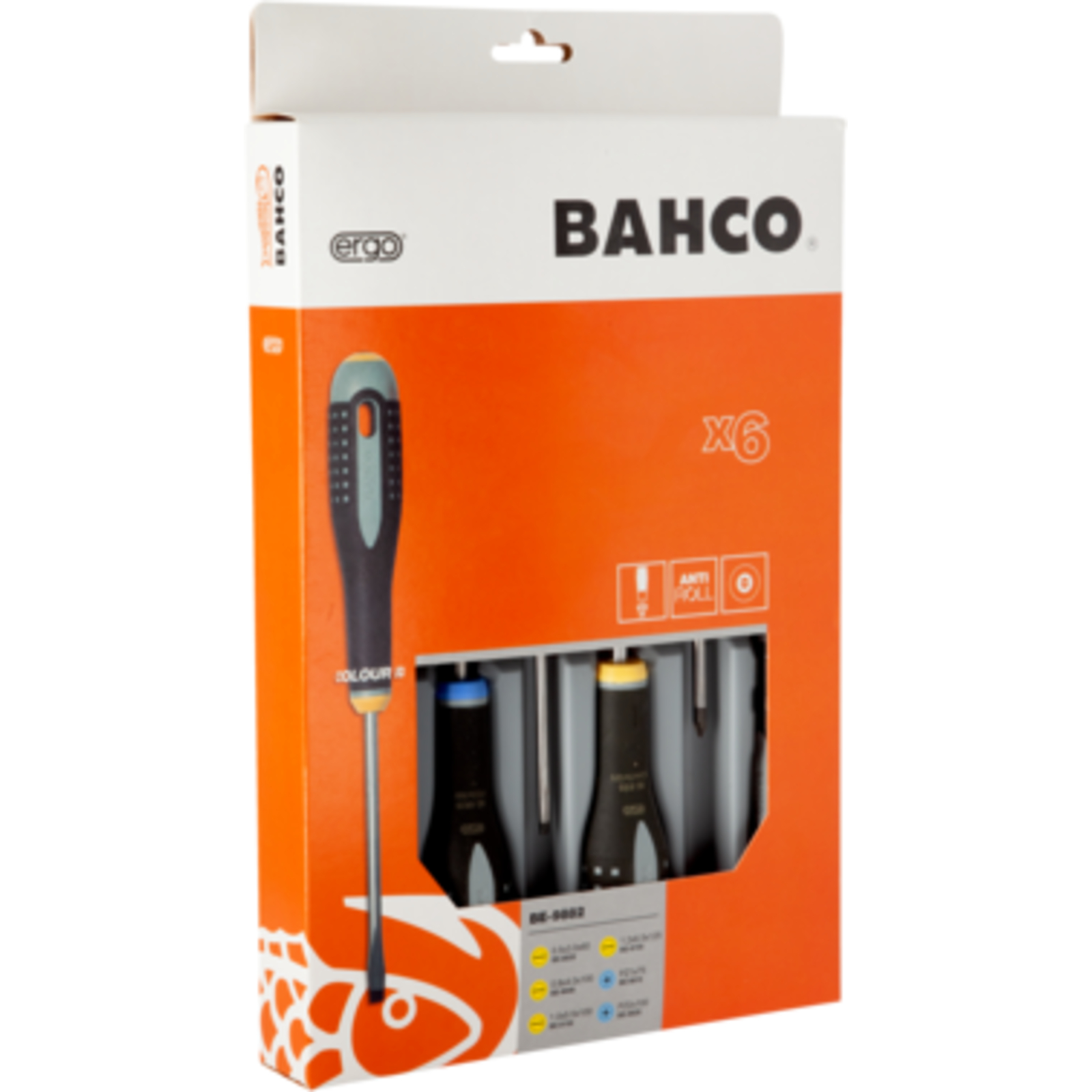 Jeu de tournevis fente et Pozidriv 6 pcs ERGO poignée caoutchouc BAHCO - BE-9882