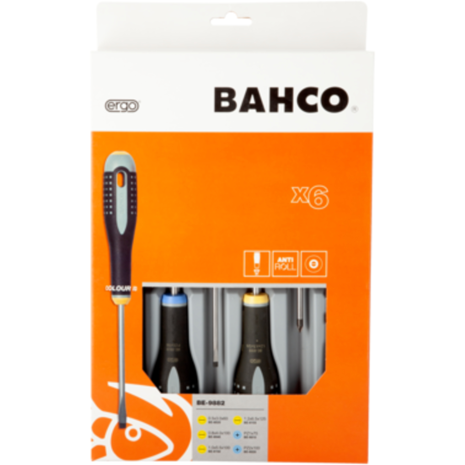 Jeu de tournevis fente et Pozidriv 6 pcs ERGO poignée caoutchouc BAHCO - BE-9882
