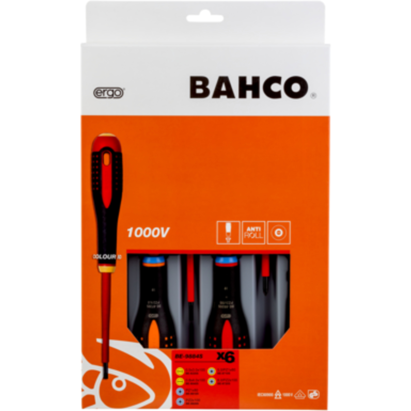 Jeu de tournevis isolés VDE ERGO 6 pcs fente/Pozidriv manche trimatière BAHCO - BE-9884S