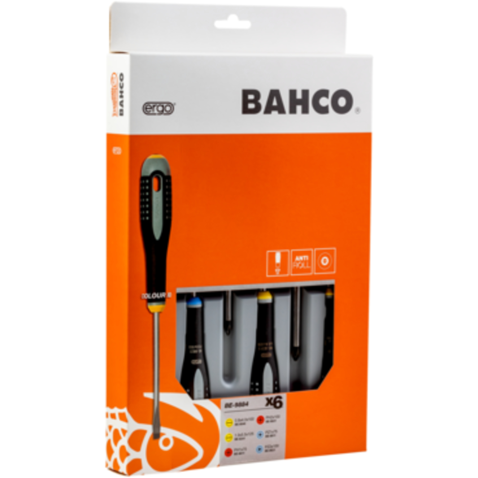 Jeu de tournevis ERGO fente Phillips Pozidriv 6 pcs avec poignée caoutchouc BAHCO - BE-9884