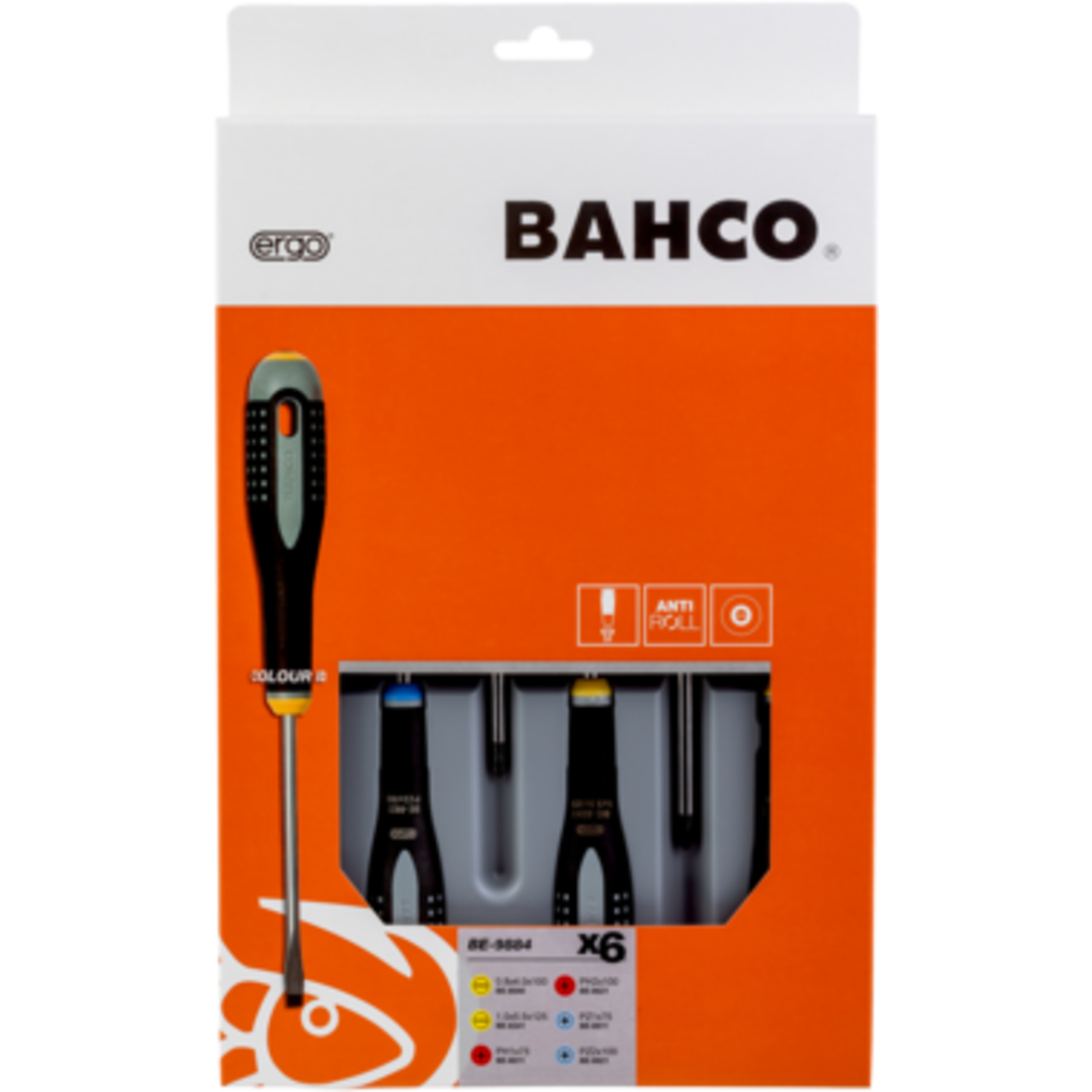 Jeu de tournevis ERGO fente Phillips Pozidriv 6 pcs avec poignée caoutchouc BAHCO - BE-9884