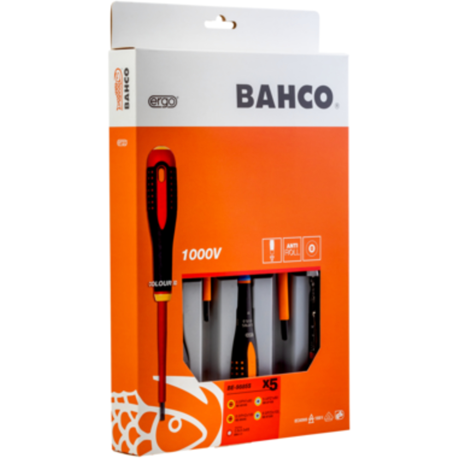 Jeu de tournevis isolés VDE 5 pièces pointe Combi ERGO BAHCO - BE-9885S