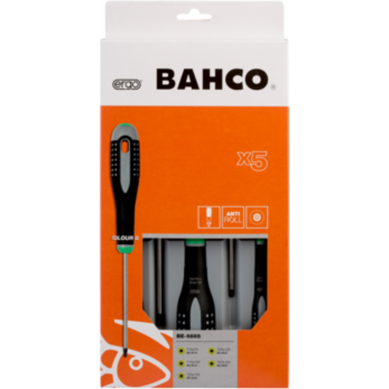 Jeu de tournevis TORX ERGO 5 pcs avec poignée caoutchouc BAHCO - BE-9885