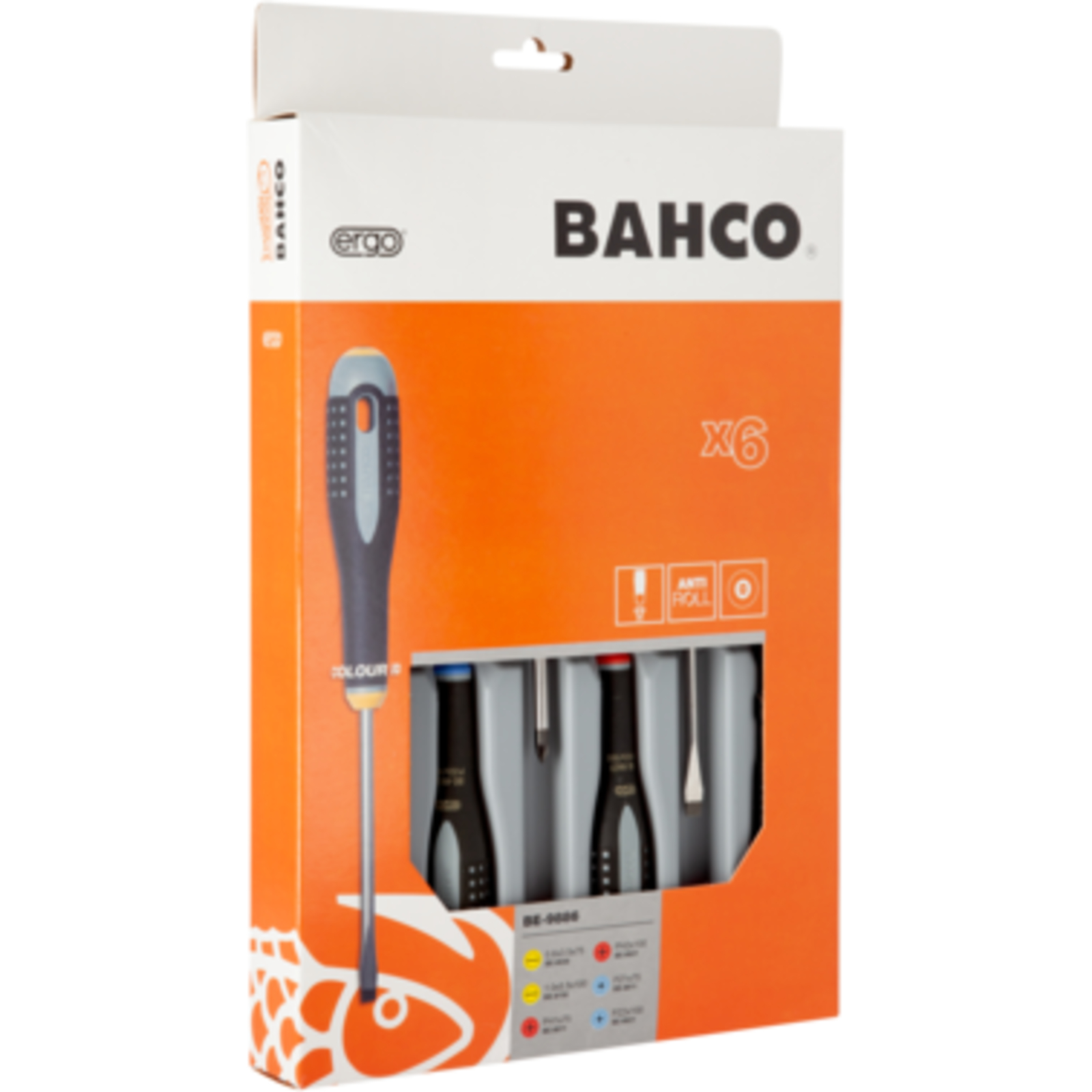 Jeu de tournevis lame fraisée et forgée vis fente/Phillips/Pozidriv ERGO 6 pcs avec poignée caoutchouc BAHCO - BE-9886