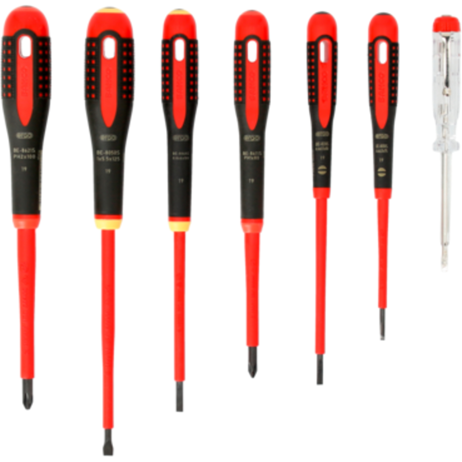 Jeu de tournevis isolés VDE 7 pcs ERGO manche trimatière avec testeur tension BAHCO - BE-9887S