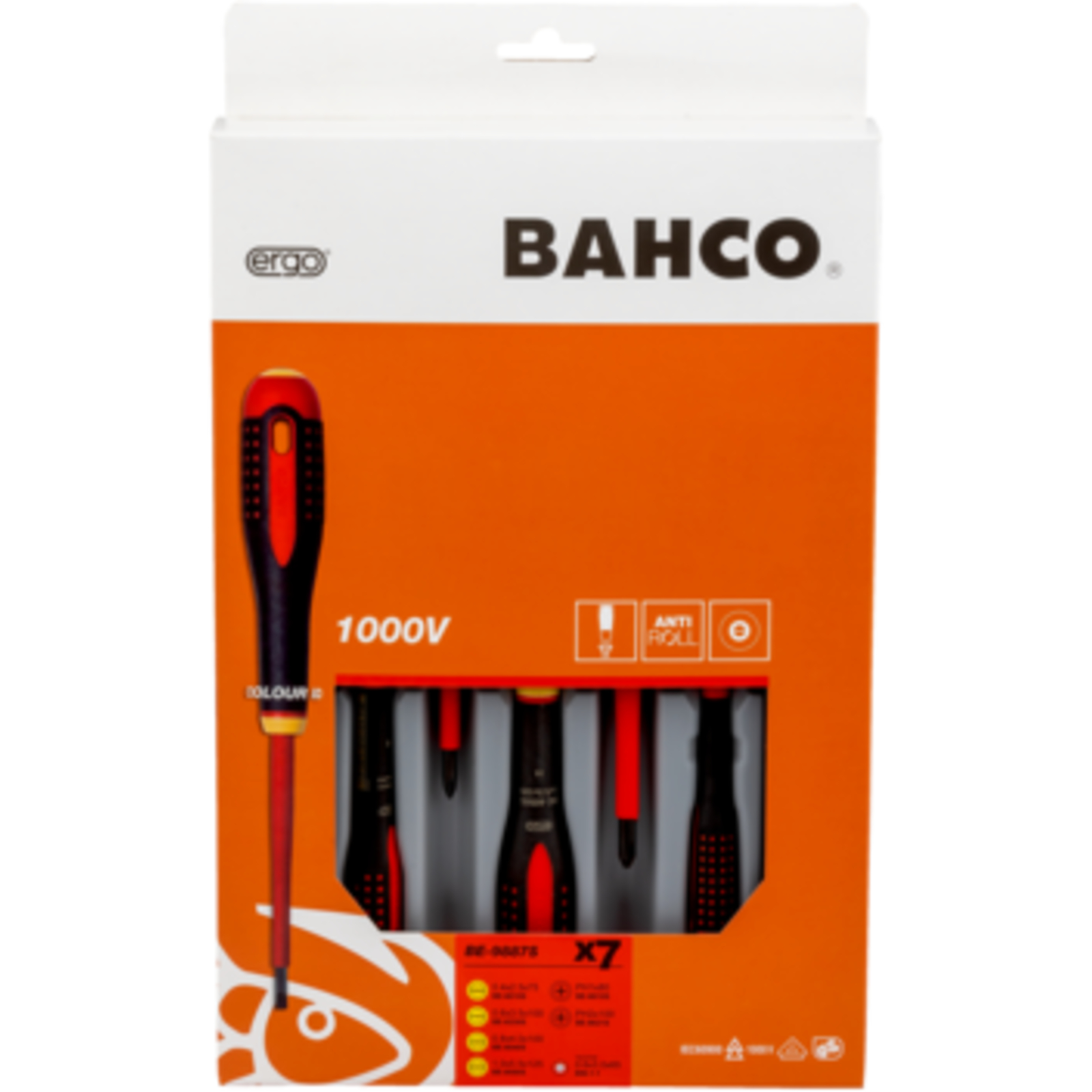 Jeu de tournevis isolés VDE 7 pcs ERGO manche trimatière avec testeur tension BAHCO - BE-9887S