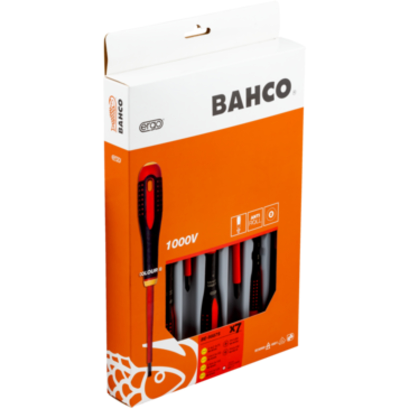 Jeu de tournevis isolés VDE 7 pcs ERGO manche trimatière avec testeur tension BAHCO - BE-9887S