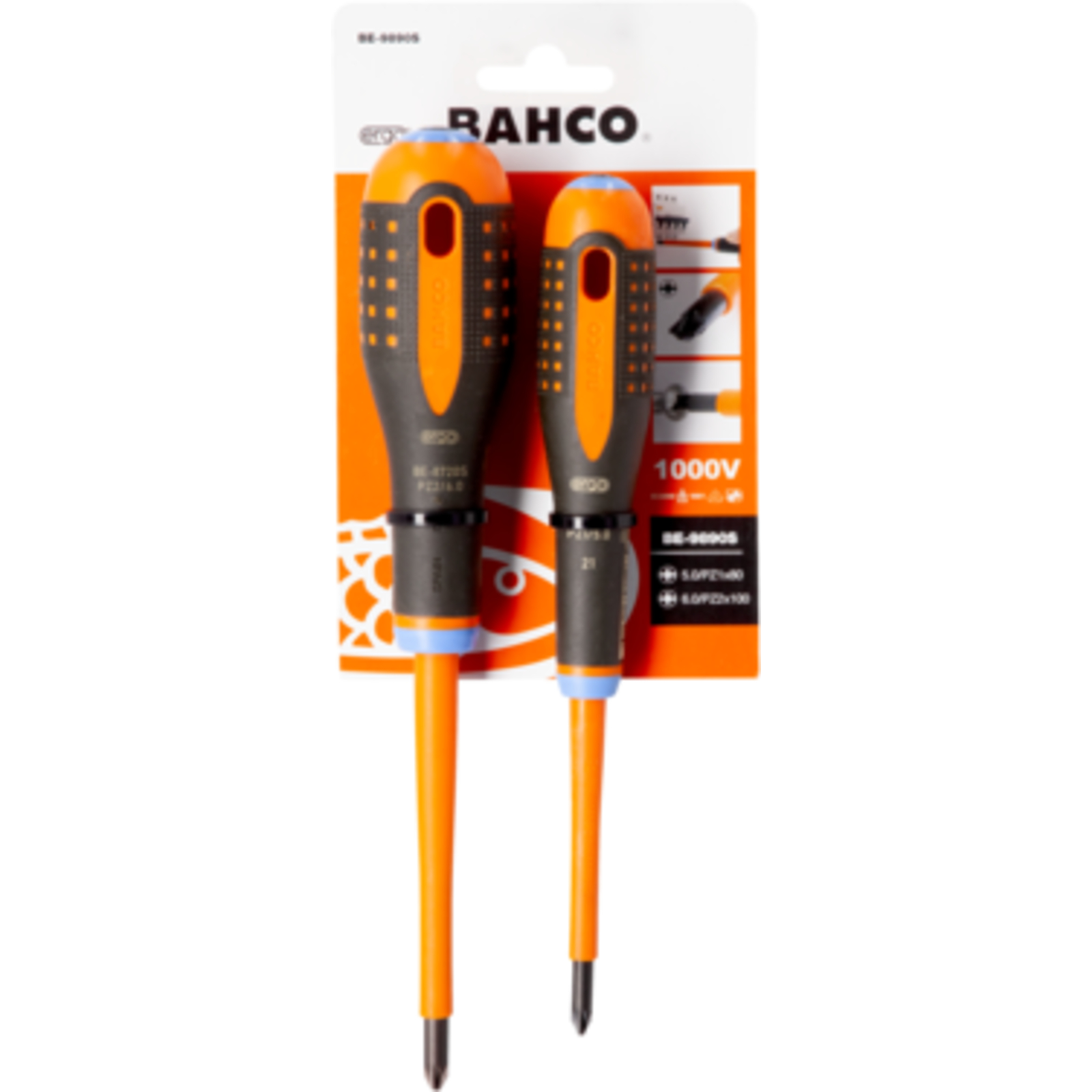 Jeu de tournevis ERGO isolés VDE pointe Combi 5 pcs manche trimatière BAHCO - BE-9890S
