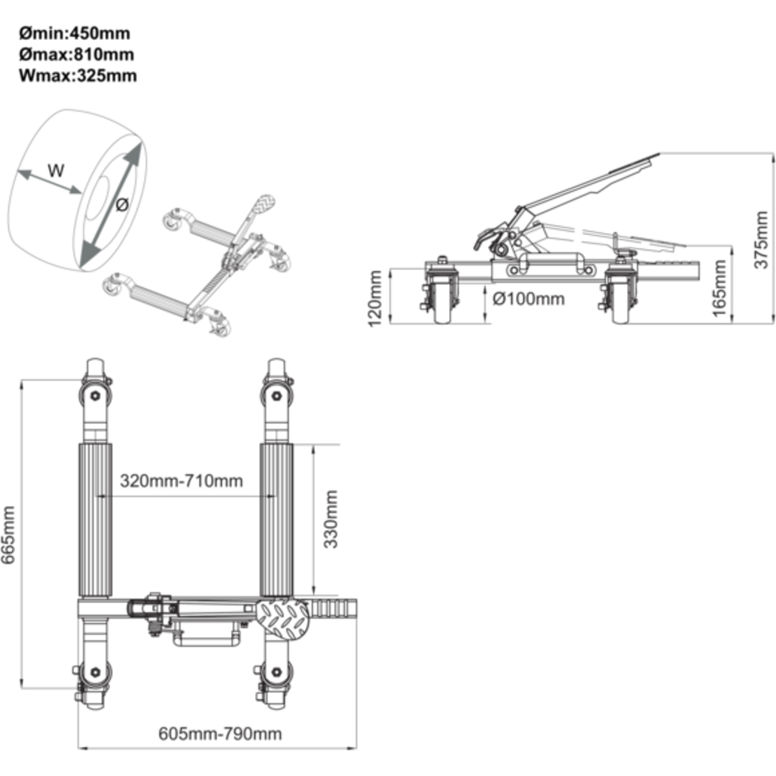 Chariot de déplacement véhicule 680 kg avec frein 4 roues multidirectionnelles BAHCO - BH1CD680