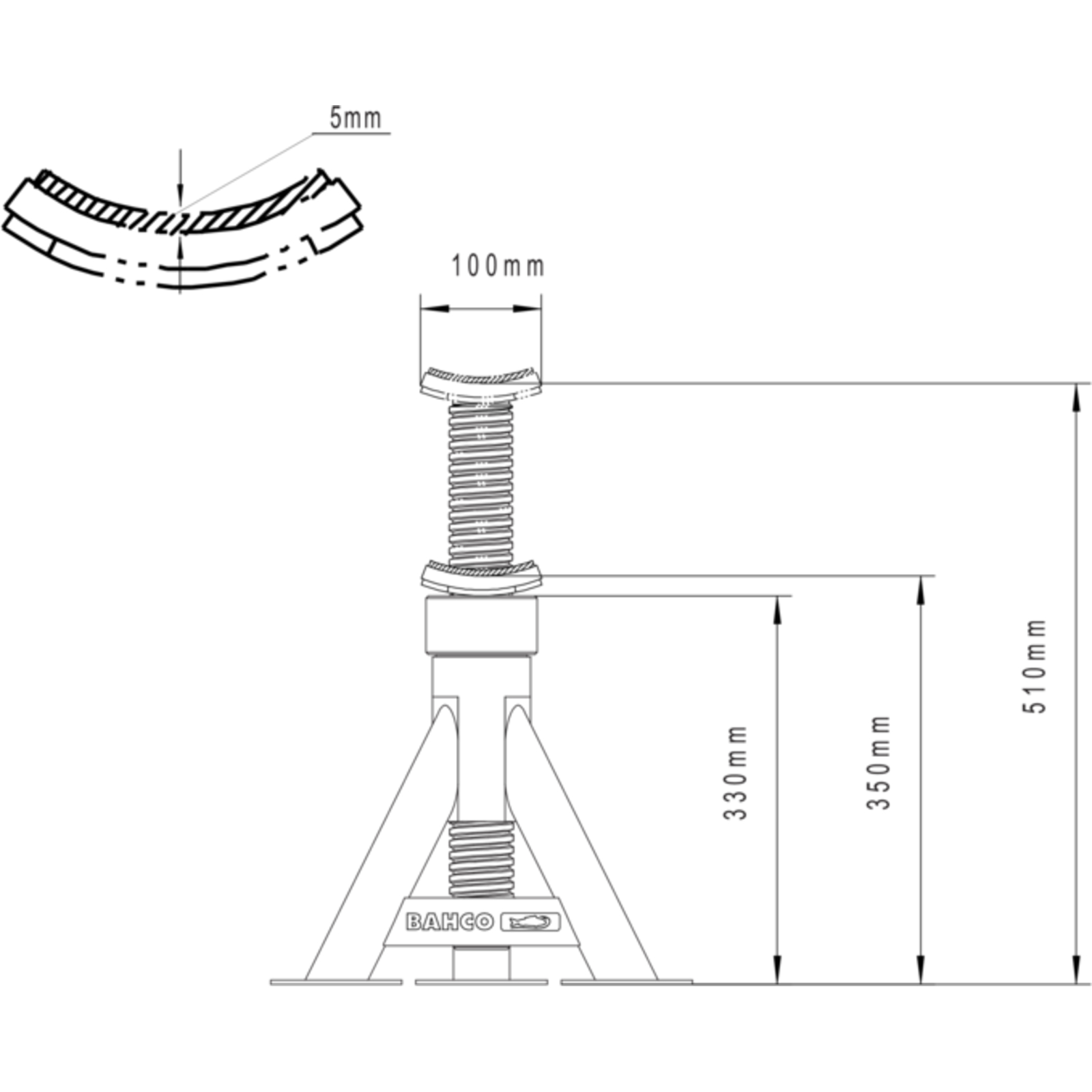 Chandelle usage intensif 12 T hauteur réglable 350-510 mm avec selle caoutchouc BAHCO - BH3HD12000