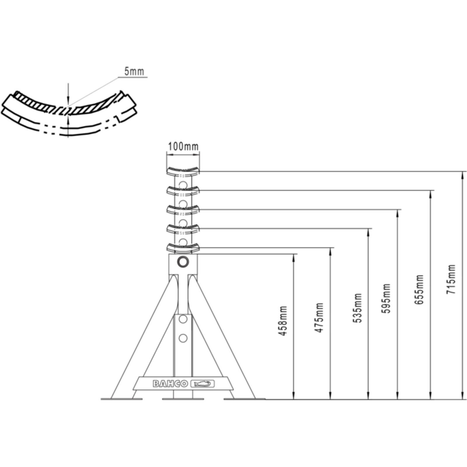 Chandelle usage intensif 16 T hauteur max 715 mm avec goupille sécurité et selle caoutchouc BAHCO - BH3HD16000