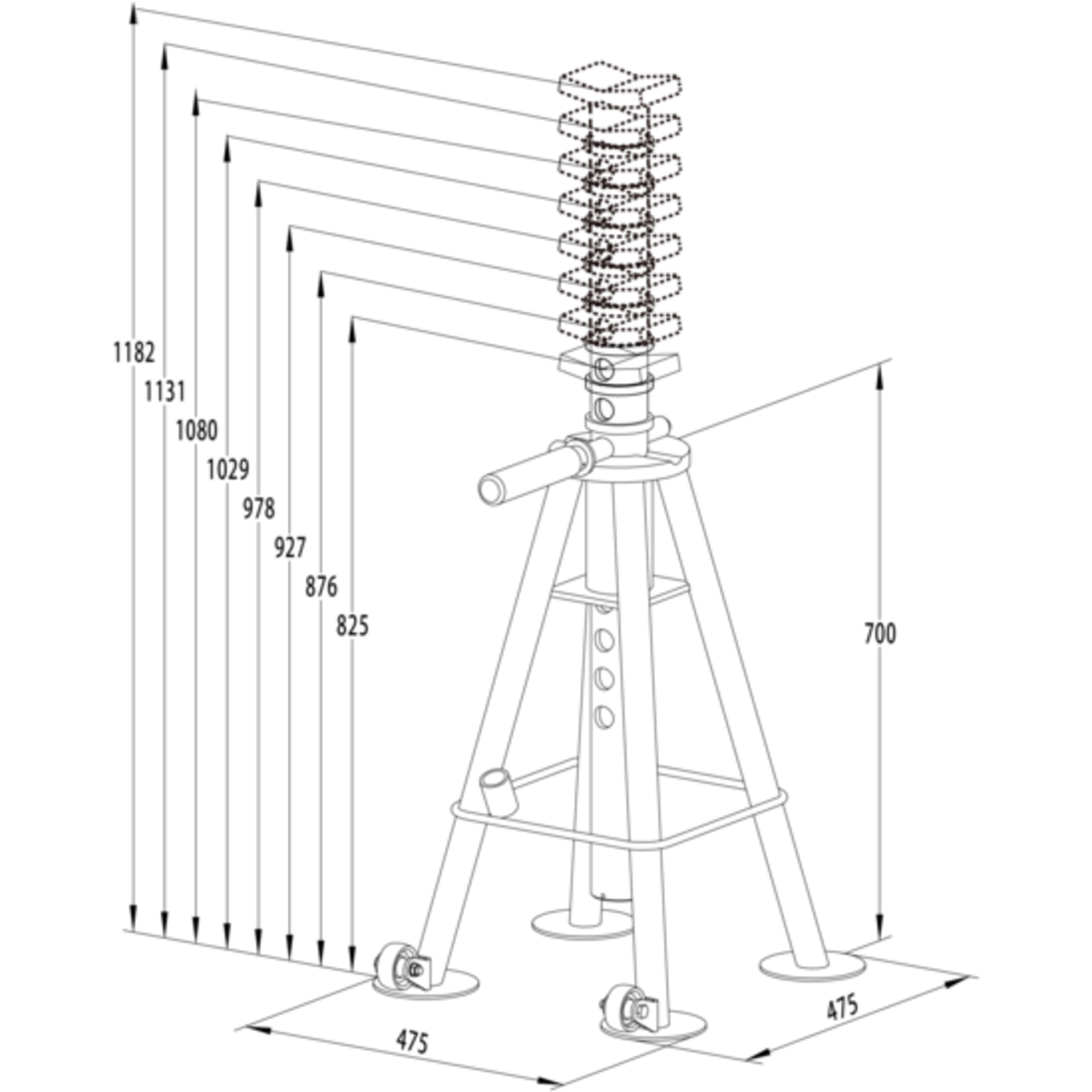 Chandelle 20T poids lourds hauteur max 1150 mm avec roues et goupille sécurité BAHCO - BH3HD20000A