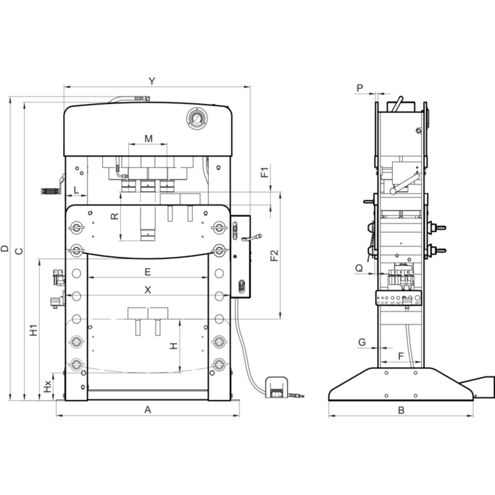 Presse hydraulique 100 tonnes double vitesse avec supports en V et goupilles BAHCO - BH7100A