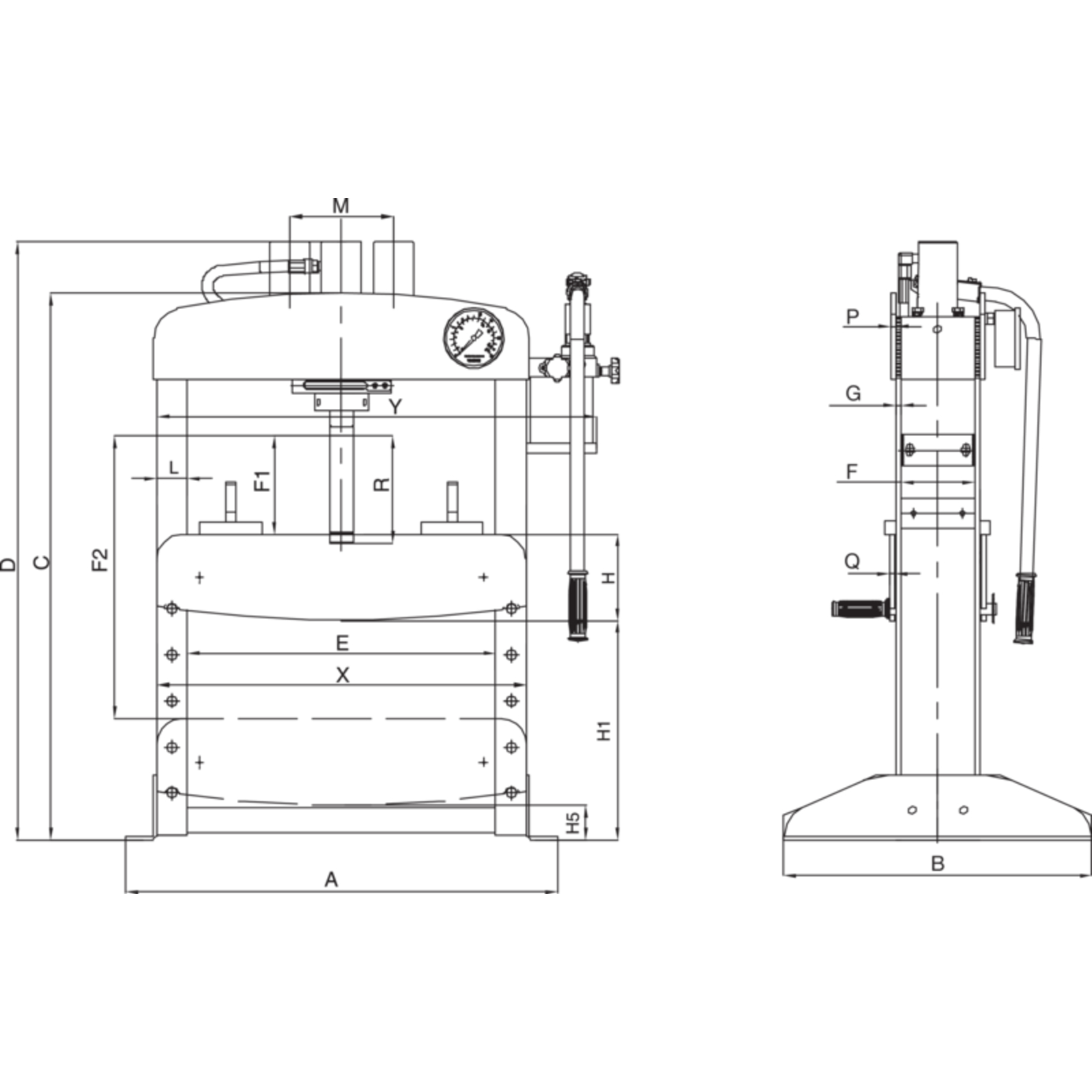 Presse hydraulique 15 tonnes avec pompe double vitesse et blocs supports en V BAHCO - BH715