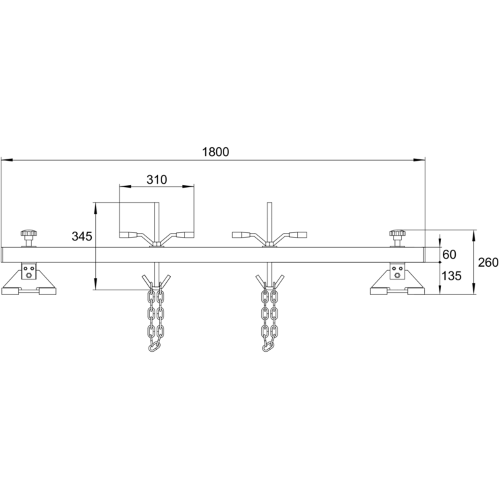 Barre support moteur capacité 500 kg largeur réglable 1800 mm avec crochets BAHCO - BH8AC1-500