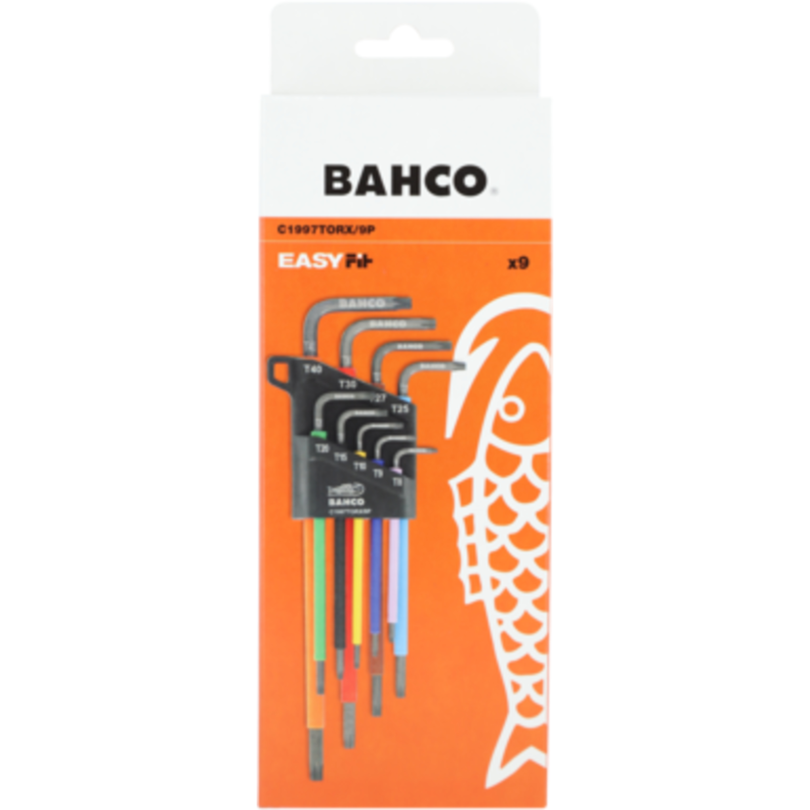 Jeu de 9 clés mâles Torx longues colorées T8-T40 avec étui BAHCO - C1997TORX/9P