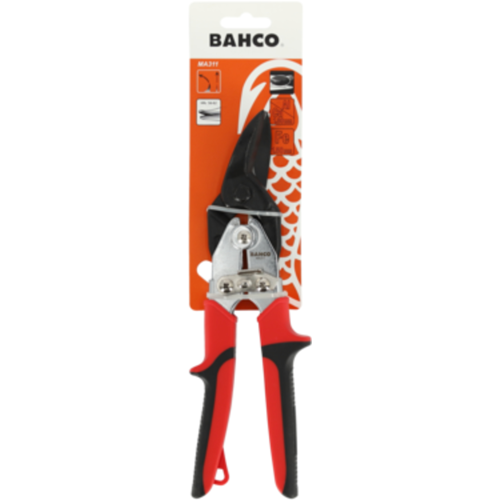 Cisaille à tôle coupe à gauche 260 mm capacité 1,8 mm poignées bi-matière rouges BAHCO - MA311