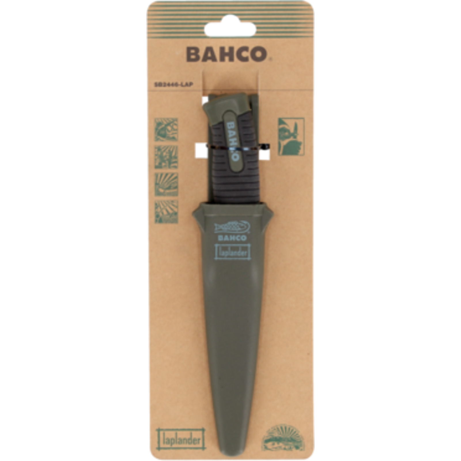 Couteau Laplander lame inox 102 mm manche bimatière vert avec étui BAHCO - SB2446-LAP
