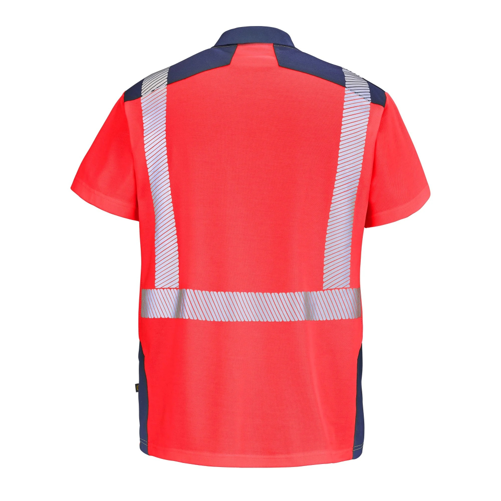 POLO MANCHES COURTES ROUGE FLUO/BLEU MARINE SAFE XP SIMOUN CEPOVETT - 22-9T86-2002