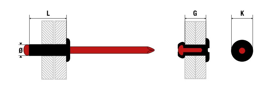 250 rivets standards à aluminium/acier à tête plate à RAL9005 à Ø4x16mm - SCELL-IT - ABD4016