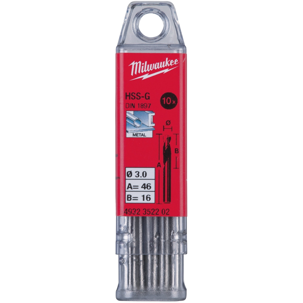 FORET HSS-G COURT 3MM Lot de 10 MILWAUKEE ACCESSOIRES - 4932352202