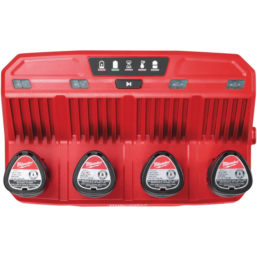 Chargeur M12, charge jusqu'à 4 batteries 12V successivement MILWAUKEE M12 C4 - 4932430554