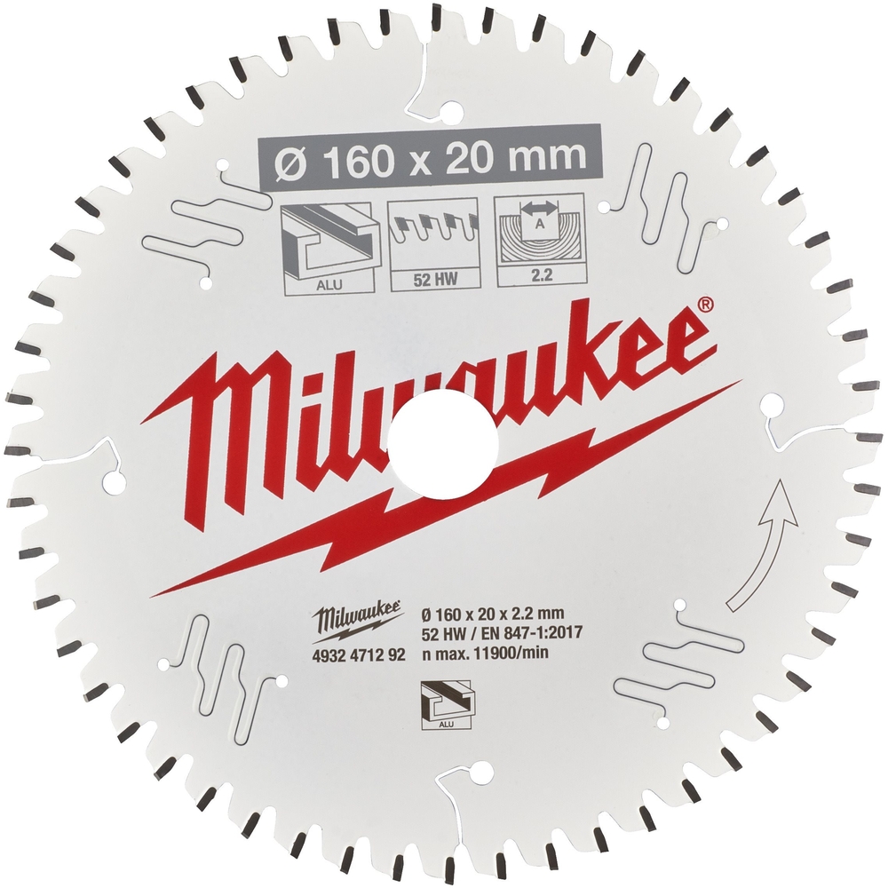 LAME SCIE CIRCULAIRE BOIS 160X20X2,2/52 PLATE MILWAUKEE ACCESSOIRES - 4932471292