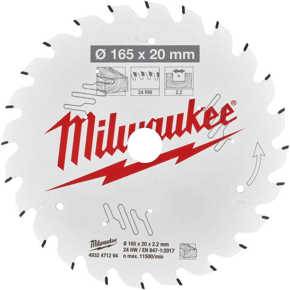 LAME SCIE CIRCULAIRE BOIS 165X20X2,2/24 ALTERNEE MILWAUKEE ACCESSOIRES - 4932471294