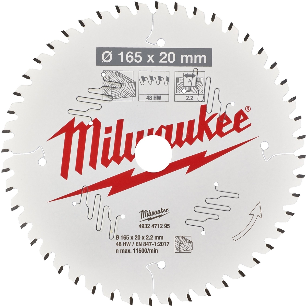 LAME SCIE CIRCULAIRE BOIS 165X20X2,2/48 ALTERNEE MILWAUKEE ACCESSOIRES - 4932471295