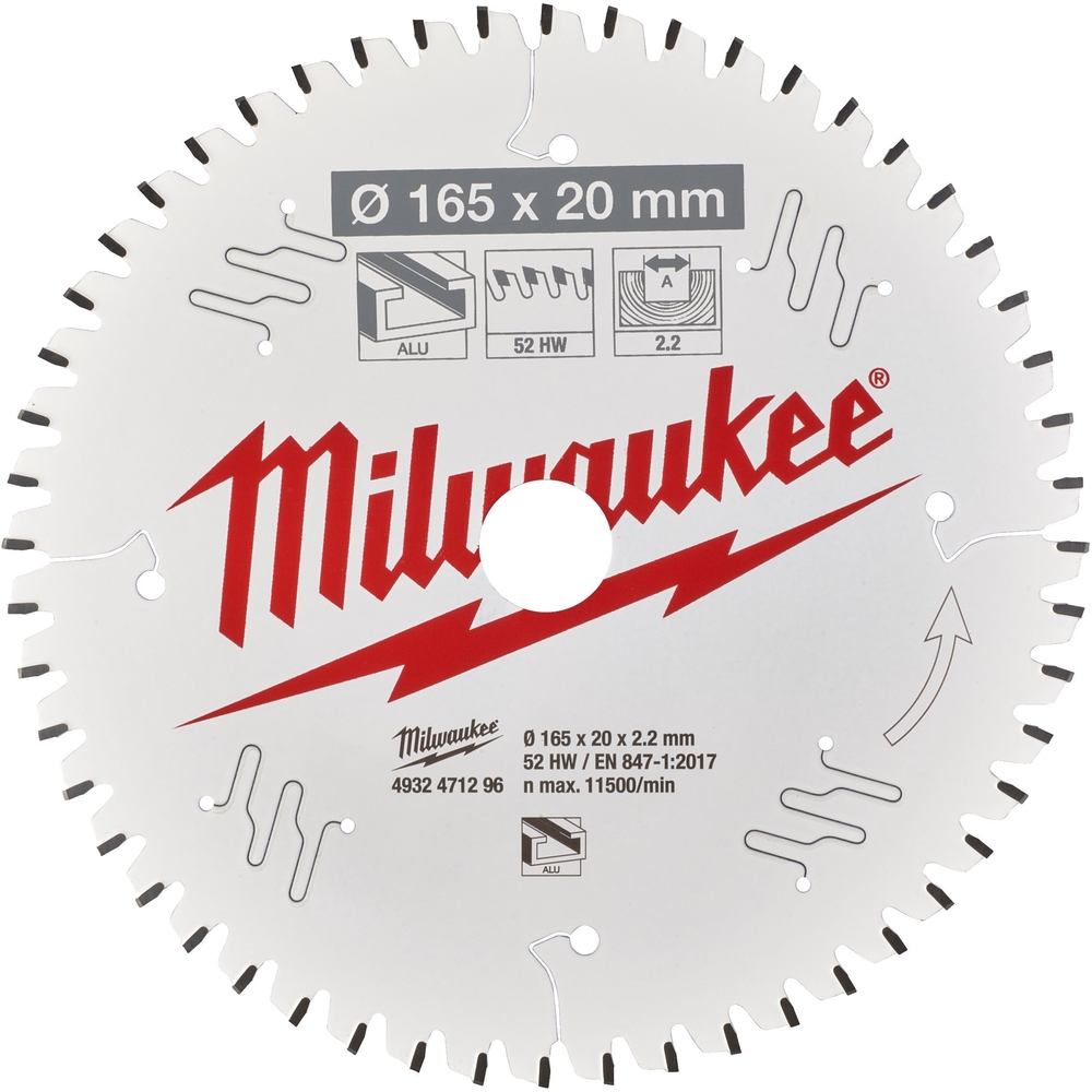 LAME SCIE CIRCULAIRE ALU 165X20X2,2/52 PLATE NEG MILWAUKEE ACCESSOIRES - 4932471296