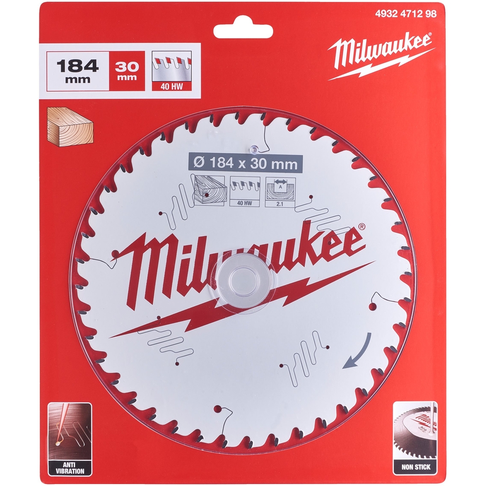 LAME SCIE CIRCULAIRE BOIS 184X30X2,1/40 ALTERNE MILWAUKEE ACCESSOIRES - 4932471298