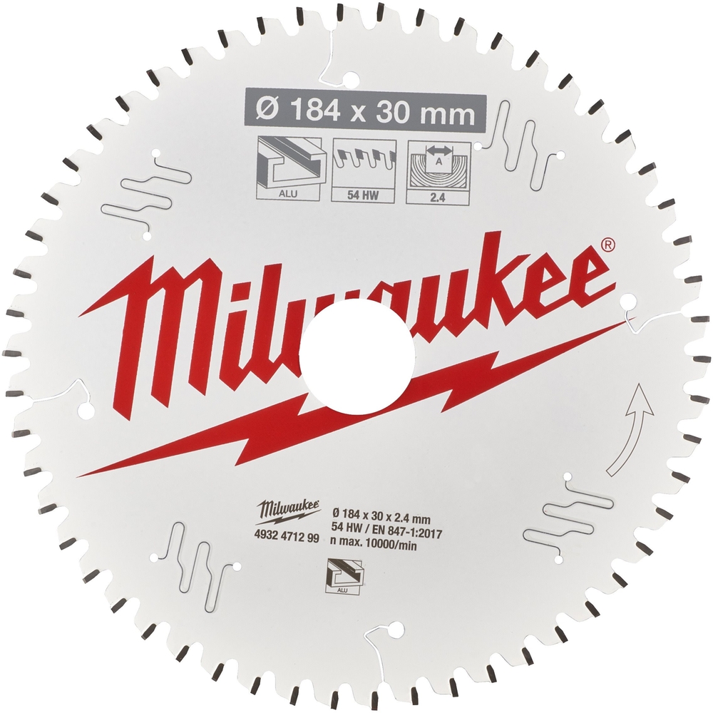 LAME SCIE CIRCULAIRE ALU 184X30X2,4/54 PLATE NEG MILWAUKEE ACCESSOIRES - 4932471299