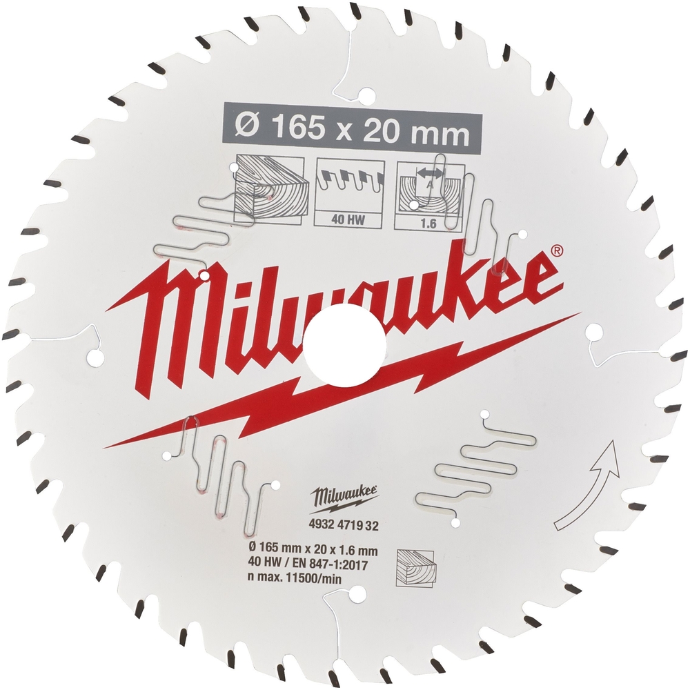 LAME SCIE CIRCULAIRE BOIS 165X20X1,6X40 ALTERNEE MILWAUKEE ACCESSOIRES - 4932471932