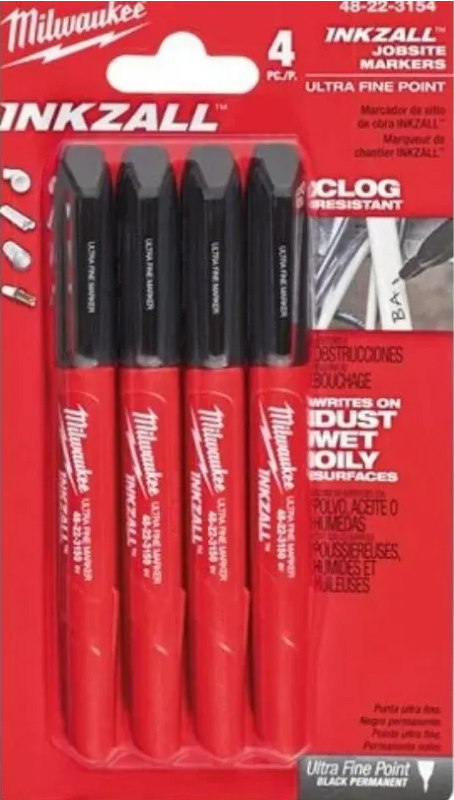 Pack de 4 marqueurs Inkzall pointe fine 1 mm - MILWAUKEE ACCESSOIRES - 4932480551