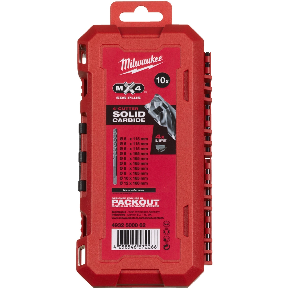Set de 10 forêts SDS+ 4 taillants MX4 MILWAUKEE - 4932500062