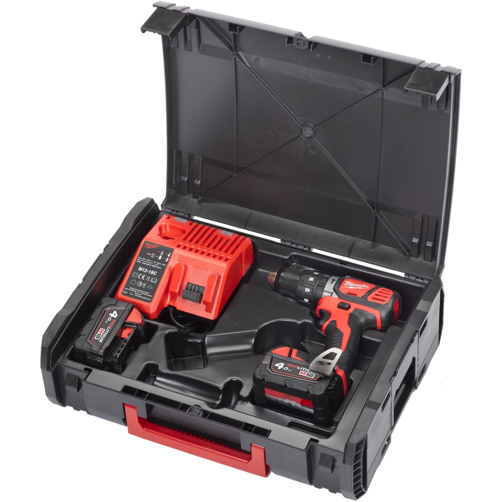 Perceuse à percussion MILWAUKEE sans fil 18 V 2 batteries 4 Ah et chargeur en coffret M18BPD402X - 4933446192