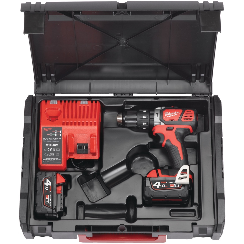 Perceuse à percussion MILWAUKEE sans fil 18 V 2 batteries 4 Ah et chargeur en coffret M18BPD402X - 4933446192